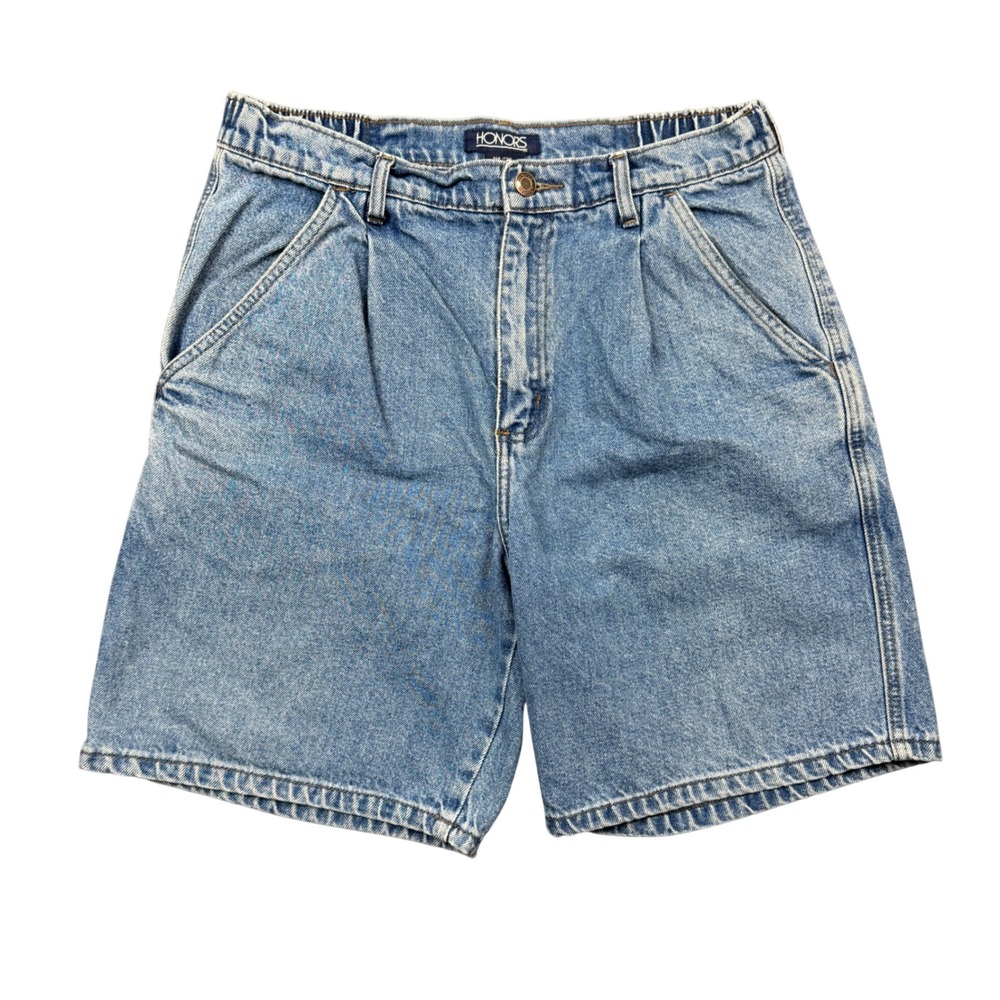 Vtg 90s Honors Men Pleated Denim Shorts Men 32 (30) Jorts 8" Medium Wash Blue